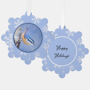 Roodborst Nuthatch schilderij Originele Vogelkunst Ornament Kaart