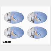 Roodborst Nuthatch schilderij Originele Vogelkunst Ovale Sticker (Vel)