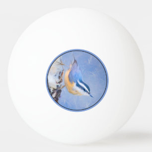 Roodborst Nuthatch schilderij Originele Vogelkunst Pingpongbal