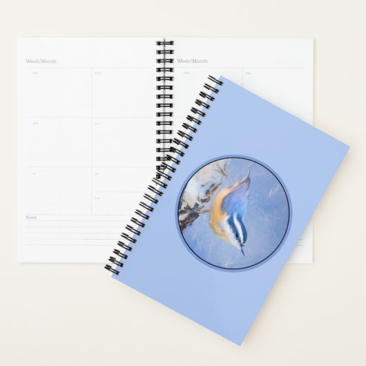 Roodborst Nuthatch schilderij Originele Vogelkunst Planner (Display)