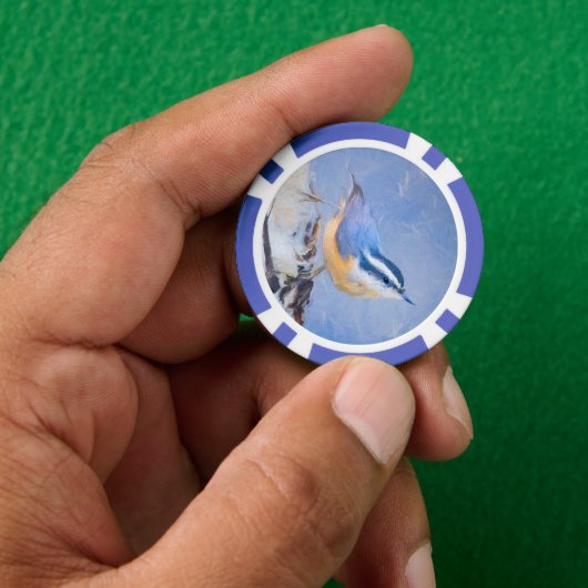 Roodborst Nuthatch schilderij Originele Vogelkunst Poker Chips (Hand)