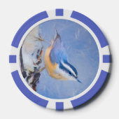 Roodborst Nuthatch schilderij Originele Vogelkunst Poker Chips (Voorkant)