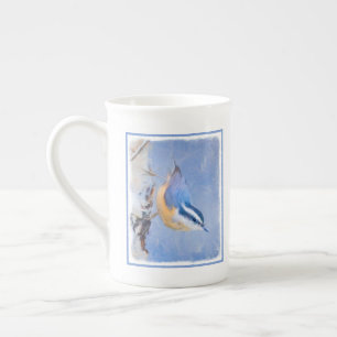 Roodborst Nuthatch schilderij Originele Vogelkunst Porselein Kop