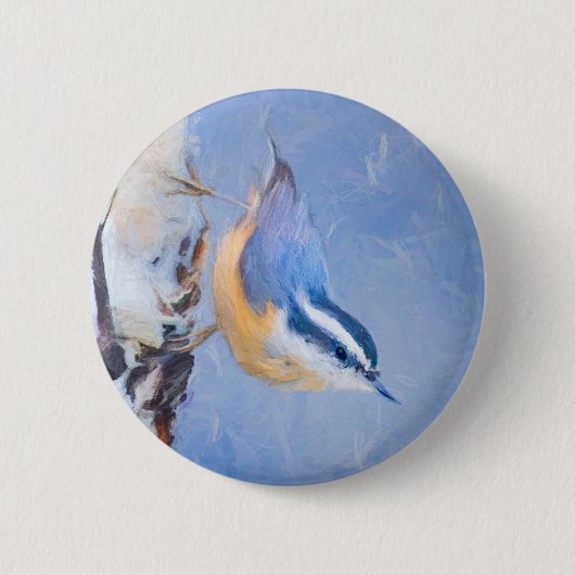 Roodborst Nuthatch schilderij Originele Vogelkunst Ronde Button 5,7 Cm (Voorkant)