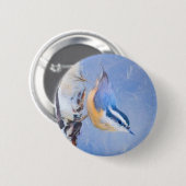 Roodborst Nuthatch schilderij Originele Vogelkunst Ronde Button 5,7 Cm (Voorkant /achterkant)