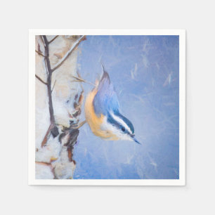 Roodborst Nuthatch schilderij Originele Vogelkunst Servet