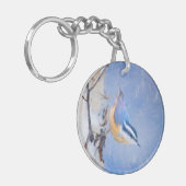Roodborst Nuthatch schilderij Originele Vogelkunst Sleutelhanger (Voorkant Links)