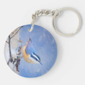 Roodborst Nuthatch schilderij Originele Vogelkunst Sleutelhanger (Achterkant)