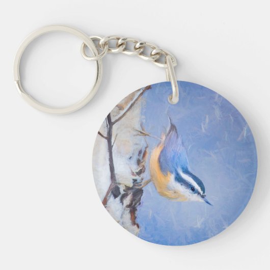 Roodborst Nuthatch schilderij Originele Vogelkunst Sleutelhanger (Voorkant)
