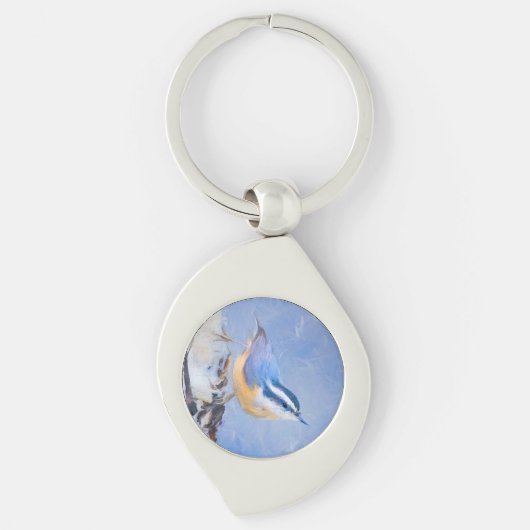 Roodborst Nuthatch schilderij Originele Vogelkunst Sleutelhanger (Voorkant)