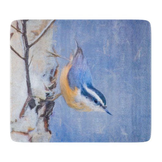 Roodborst Nuthatch schilderij Originele Vogelkunst Snijplank (Voorkant)