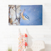 Roodborst Nuthatch schilderij Originele Vogelkunst Spandoek (Insitu)