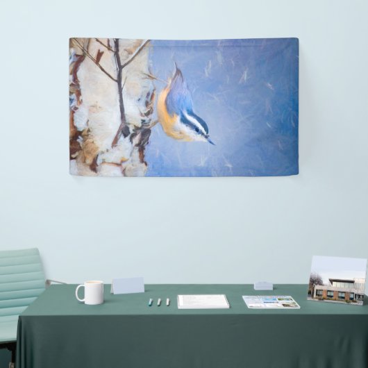 Roodborst Nuthatch schilderij Originele Vogelkunst Spandoek (Beurs)