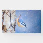 Roodborst Nuthatch schilderij Originele Vogelkunst Spandoek (Horizontaal)