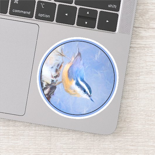 Roodborst Nuthatch schilderij Originele Vogelkunst Sticker (Detail)