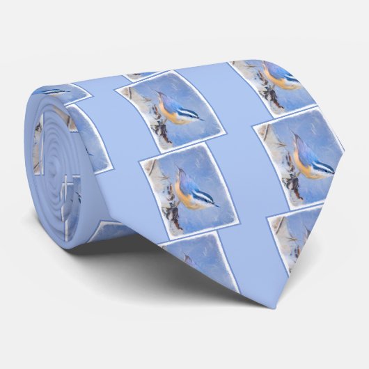 Roodborst Nuthatch schilderij Originele Vogelkunst Stropdas (Opgerold)