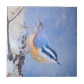 Roodborst Nuthatch schilderij Originele Vogelkunst Tegeltje (Voorkant)