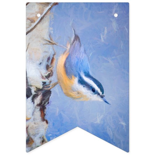 Roodborst Nuthatch schilderij Originele Vogelkunst Vlaggetjes (Eerste vlag)