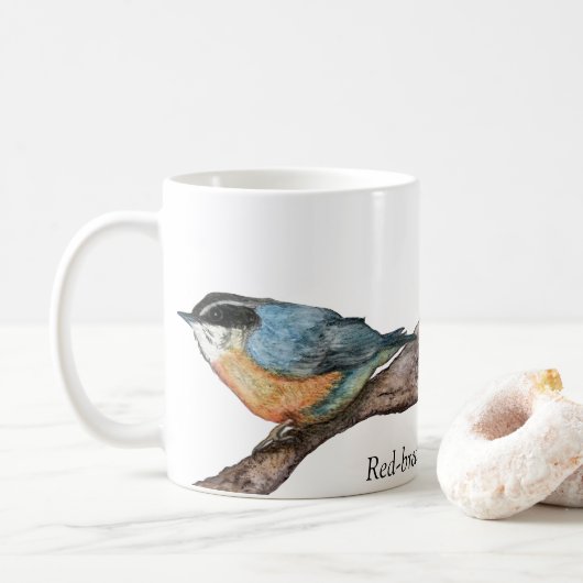 Roodborst Nuthatch White Coffee Mok (Met donut)