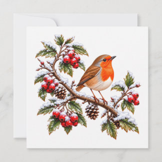 Roodborst op Besneeuwde Wintertak Kerstmis Kaart