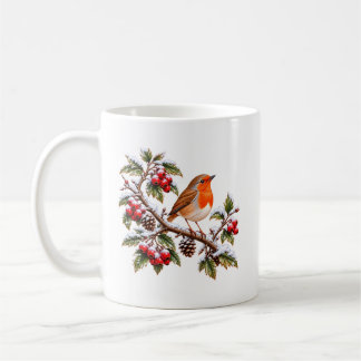 Roodborst op besneeuwde wintertak Kerstmis Koffiemok