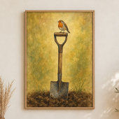 Roodborst op een tuinschep Aquarel Poster