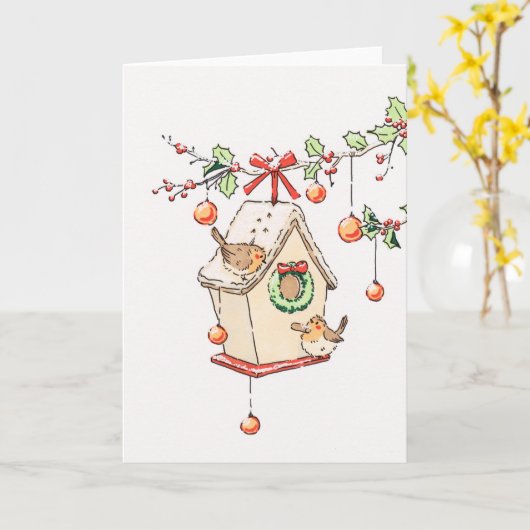 Roodborst sneeuw Kerstkaart Kaart (Gele Bloem)