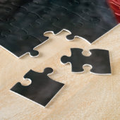 Roodborst zittend op strohoed in rozentuin legpuzzel (Zijkant)