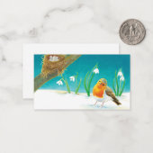 Roodborstje (Erithacus rubecula) & Sneeuwklokjes Notitiekaartje (Voorkant / Achterkant in situ)