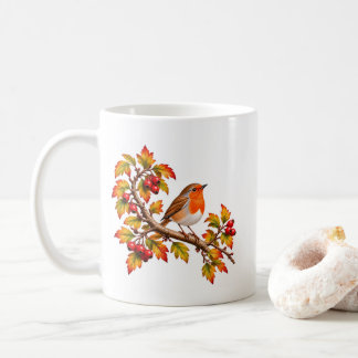 Roodborstje Herfst Botanisch Vogelontwerp Koffiemok