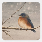 Roodborstje in de Sneeuw Vierkante Sticker (Voorkant)