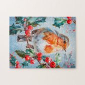 Roodborstje in impressionistische stijl kunst legpuzzel (Horizontaal)