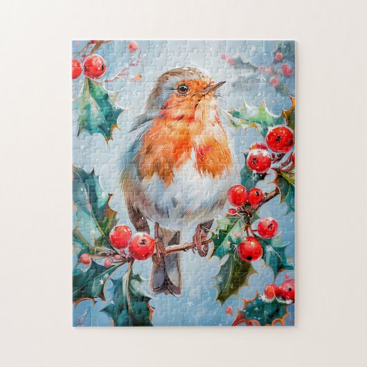Roodborstje in impressionistische stijl kunst legpuzzel (Verticaal)