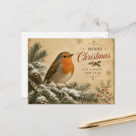 roodborstje op een kerstkaart van een boom feestdagenkaart