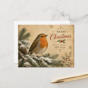 roodborstje op een kerstkaart van een boom feestdagenkaart