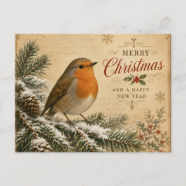 roodborstje op een kerstkaart van een boom feestdagenkaart