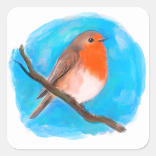 Roodborstje Vierkante Sticker (Voorkant)