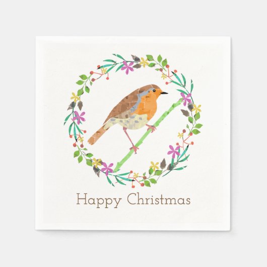 Roodborstje, vogel van Kerstmis Servetten (Voorkant)