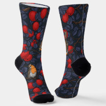 Roodborstjes in de appelboom/blauw en rood