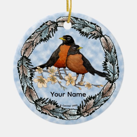 Roodborsttakornament Keramisch Ornament (Voorkant)
