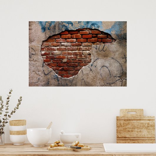 Roodbrick onder graffiti met een muur van luiers poster (Keuken)