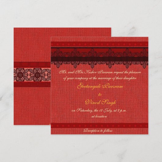 Roodbrocade Hindu bruiloft Kaart (Voorkant / Achterkant)