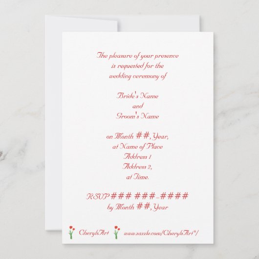 Roodbruiloft, Tulpen Kaart (Achterkant)