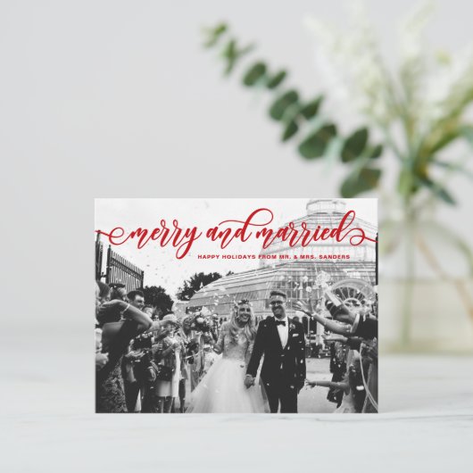 Roodbruin en gehuwde kalligrafie Wedding Holiday Feestdagenkaart (Staand voorkant)