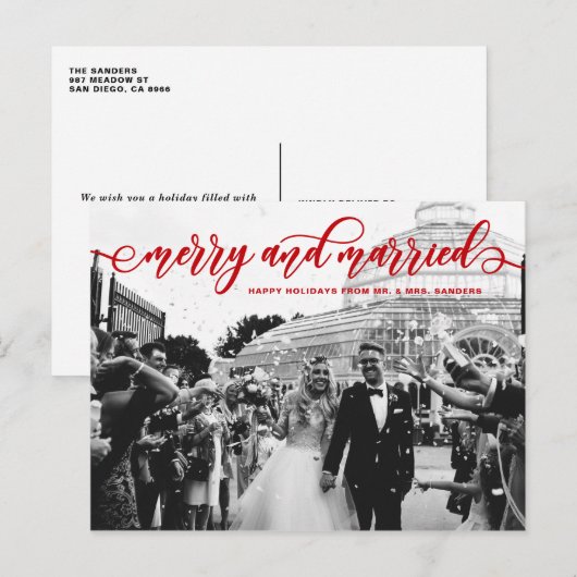 Roodbruin en gehuwde kalligrafie Wedding Holiday Feestdagenkaart (Voorkant / Achterkant)