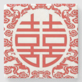 roodbruin geluk moderne chinese bruiloft stenen onderzetter (Voorkant)