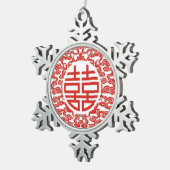 roodbruin geluk moderne chinese bruiloft tin sneeuwvlok ornament (Rechts)