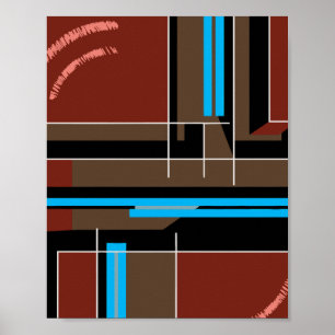 Roodbruin geometrisch ontwerp met blauwe lijnen poster