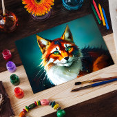 roodbruin kattedier met heldere kleuren briefkaart