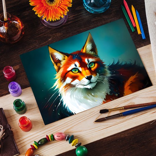 roodbruin kattedier met heldere kleuren briefkaart